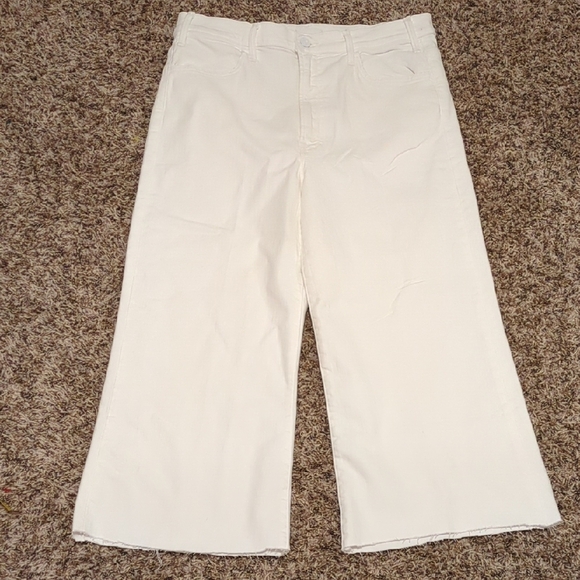 Mother white the hustler roller ankle fray high rise wide leg cropped jeans - Picture 5 of 14